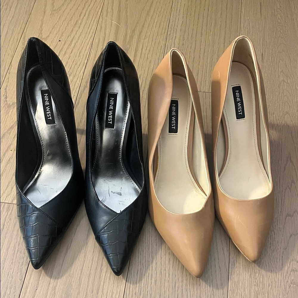Nine West Pointed Toe Pumps in Black and Nude